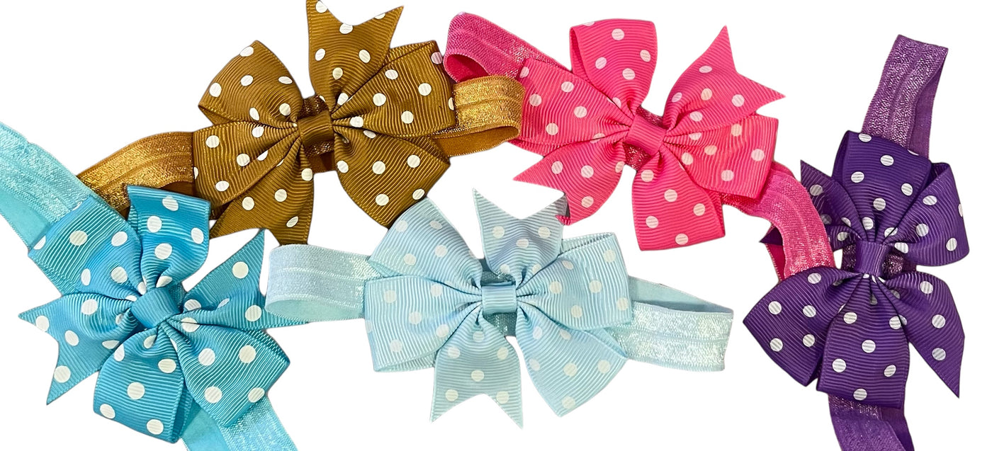 Headbands Spotted & Plain bow on elastic Bow measures 8 cm