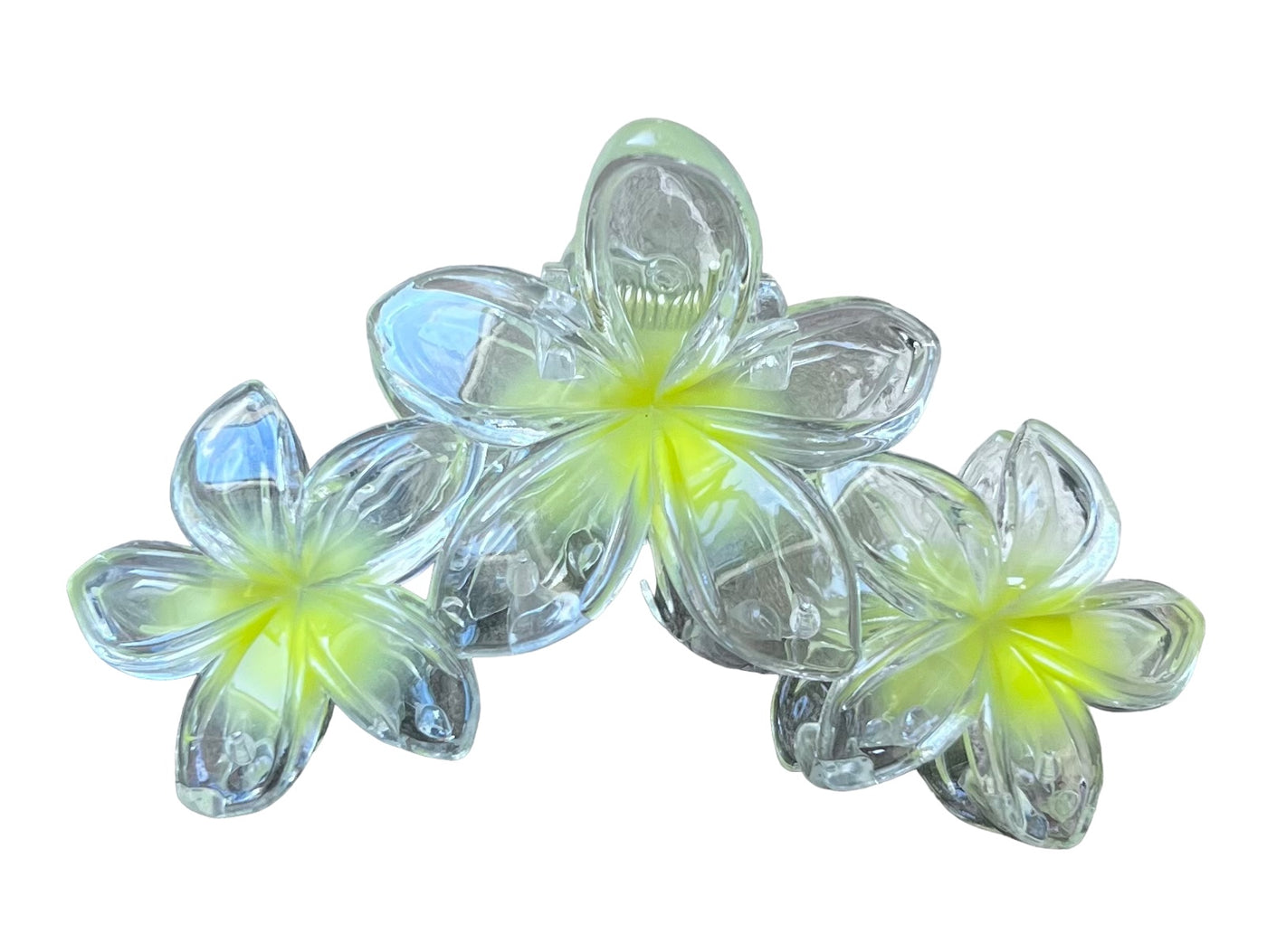 Clear 3 Franjapani Flowers hair claws